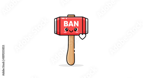 Kawaii ban hammer with playful eyes, signaling playful moderation and virtual policy implementation