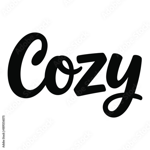 The word 'Cozy' is written in a flowing black script against a white background.