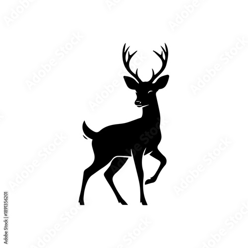 A majestic deer running in the forest with antlers, illustration