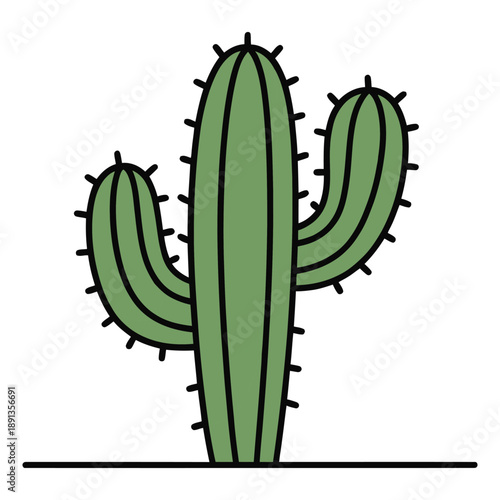 A cartoon drawing of a saguaro cactus with arms stands on a thin black line representing the ground.