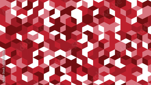 Modern Red and White Abstract Isometric Geometric Cube Pattern Background