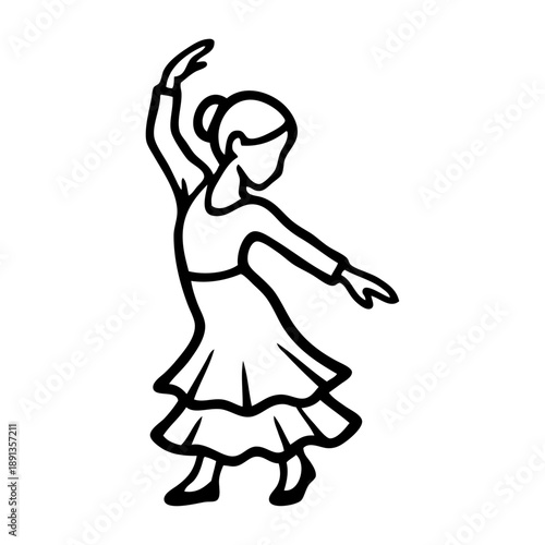 Baile típico español. Dibujo con líneas de niña bailarina de flamenco