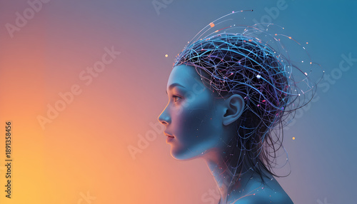 Woman with futuristic neural network connections in her mind
