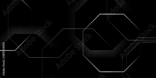 Abstract black background with hexagon geometric shapes. Modern technology design background for project presentation template.