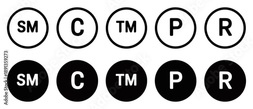 copyright trademark icon vector set