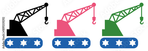 colorful construction crane vehicle silhouette set