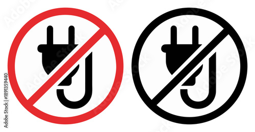 no electric plug prohibition icon set