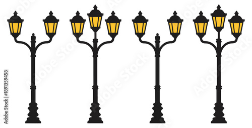 vintage street lamp icon set