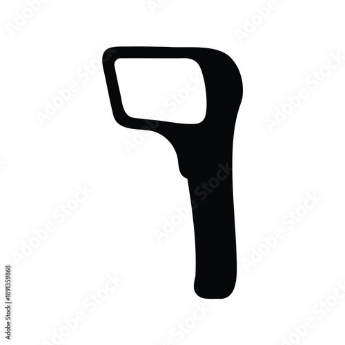 A black silhouette of a contactless thermometer on a white background