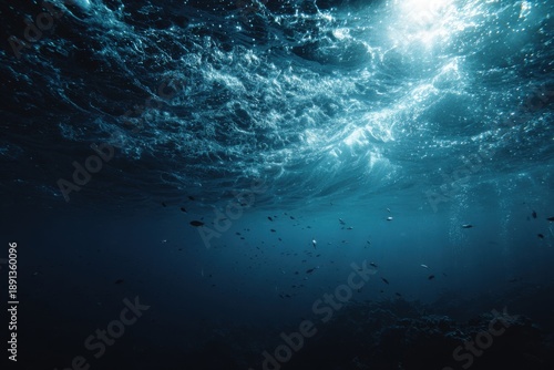 Underwater scene, sunlit waves