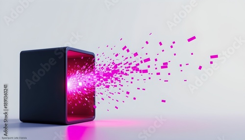 A modern desktop computer with its screen displaying vibrant pink pixelation against a dark background, suggesting it is in use or malfunctioning