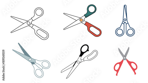 Scissors Vector Set Collection, Flat Outline Icon, Illustration for Office, Stationery, Craft, School and Sewing Use Vector Design.