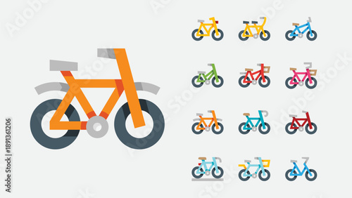 Bicycles and cycling transport icons set