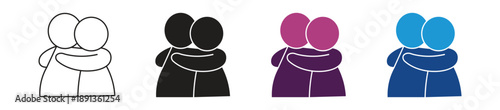 People hug each other, friends embrace icon set, vector illustration.