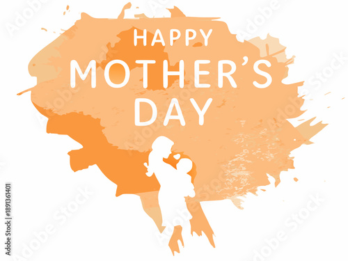 Happy mother s day watercolor illustration with mother and child silhouette