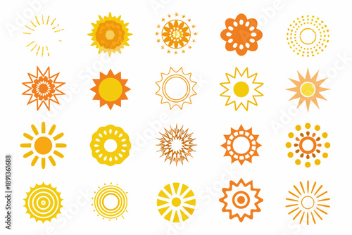 Collection of vibrant sun icons and floral inspired circular designs