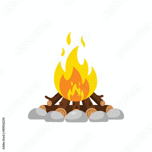 Campfire Illustration with Flames and Logs
