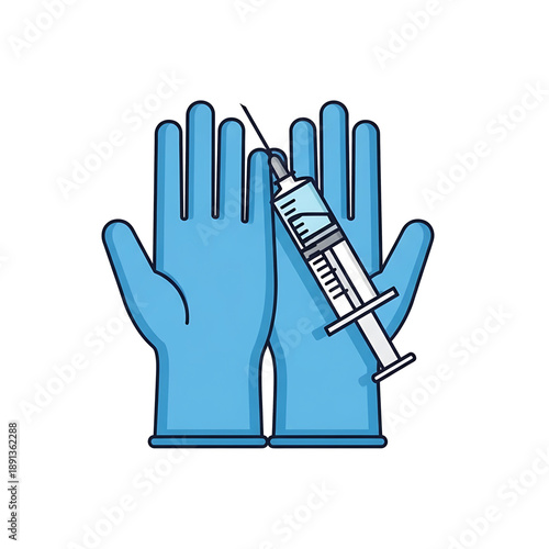 Protective medical gloves with syringe representing vaccination safety.