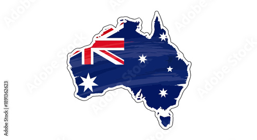 Stylized Australia Map with Australian Flag Texture Isolated on White Background