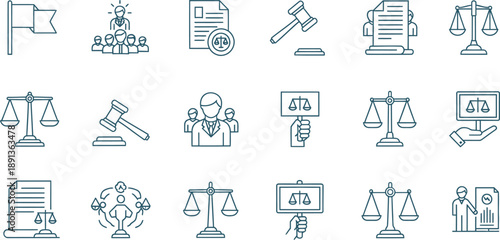 Law and justice icons set with transparent background for legal and lawful concepts