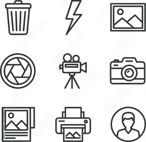 Camera and photo editing icons with transparent background