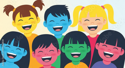 Diverse Children Smiling Together in Colorful Illustration