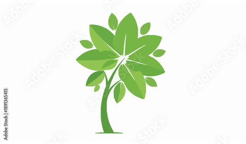 Modern flat green tree vector with abstract leaf canopy for eco friendly digital and branding projects
