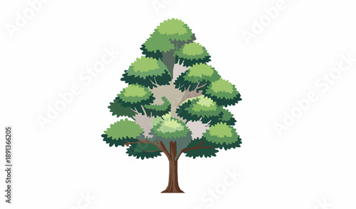Lush green tree vector illustration with layered foliage and strong trunk for eco and nature branding designs