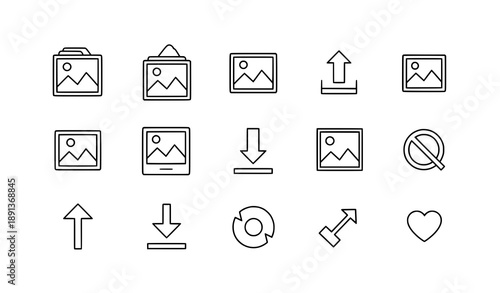 Minimal outline photo gallery and image action icons vector for UI design