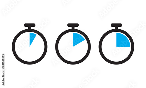 Fotografie Progressive time segments on circular clocks isolated on white background