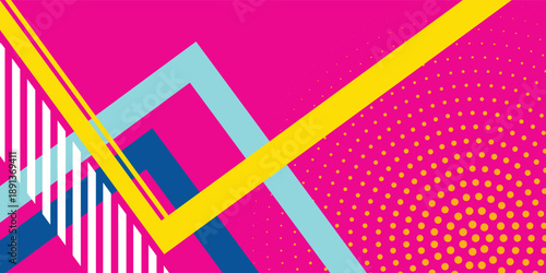 Lines abstract background, pink bright color. Vector abstract background texture design, bright poster, banner pink background, yellow and blue stripes and shapes.