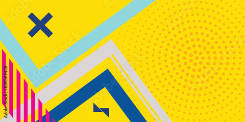 Lines abstract background, pink bright color. Vector abstract background texture design, bright poster, banner pink background, yellow and blue stripes and shapes.