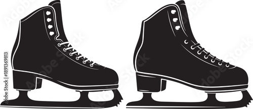 Black Silhouette of Two Figure Skates on White Background, Vector Illustration