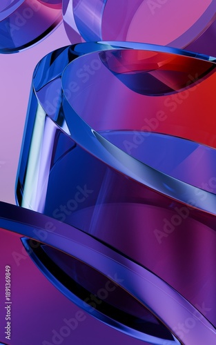 Foto Abstract composition of interwoven, glossy, translucent ribbons in vibrant blue,