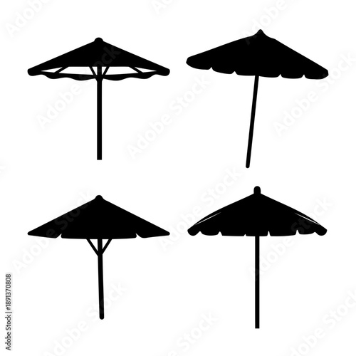 Collection of diverse beach and patio umbrella silhouettes for summer and outdoor themes