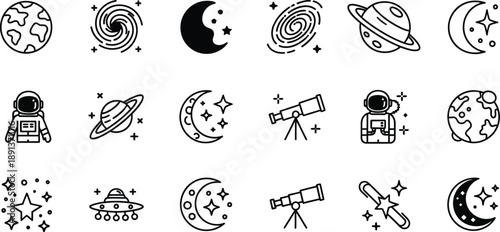 Astronomy and space exploration icons