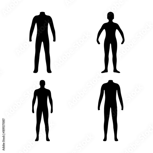 Four human body silhouettes including headless forms and complete figures