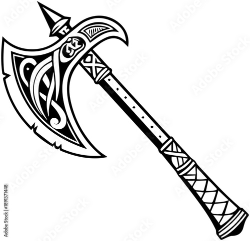 Viking Battle Axe Ornamented Silhouette Vector Illustration
