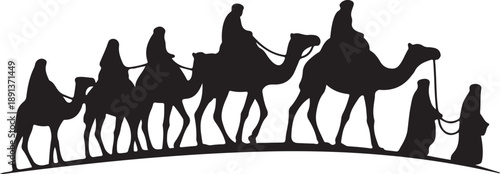 Camel Caravan Silhouette Arabian Style Vector