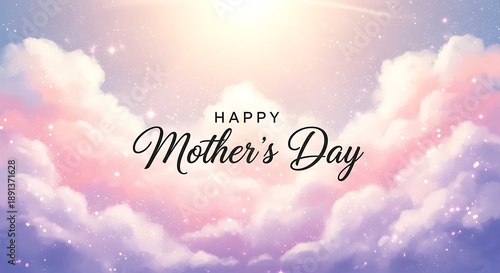 Happy Mothers Day Greeting Card with Cloudy Sky Background