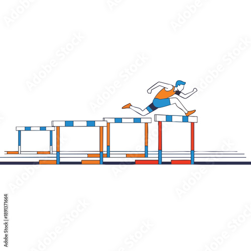 Athlete Running Over Hurdles