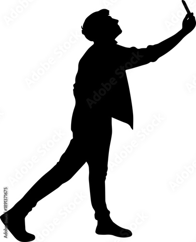 Man Taking Selfie Silhouette Vector Illustration