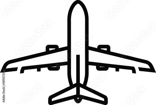 Top view of an airplane icon on a white background, symbolizing travel and aviation