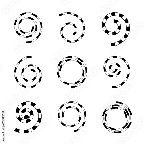 t of Abstract Spiral Icons. Striped Design Elements.