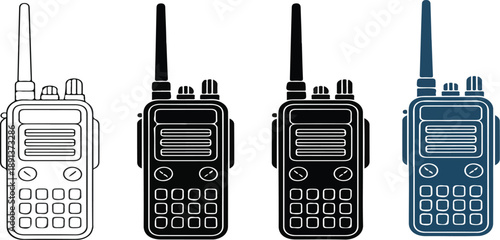 Walkie Talkie Vector Icon Set  Handheld Two-Way Radios in Multiple Colors