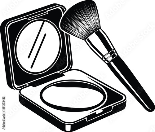 Essential Cosmetic Kit Illustrated Makeup Compact with Mirror and Application Brush for Beauty
