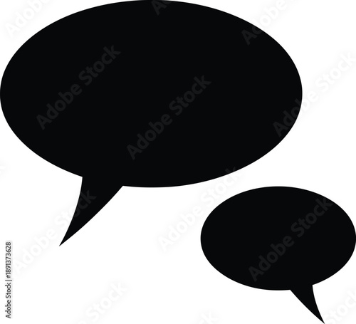 Black speech bubbles icon representing communication, digital chat, and social media interaction on a clean white background