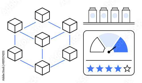 Blockchain concept. Blockchain used in enhancing supply chains, monitoring product provenance, and improving customer trust. Blockchain supports transparency, ratings, and traceability. Ideal