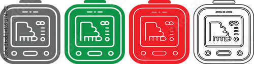 colorful smartwatch icons in gray green red and black on white background