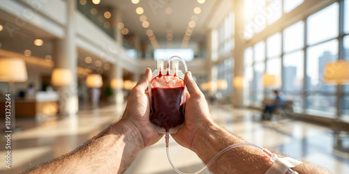 First-Person Perspective of Hopeful Blood Donation in Modern Hospital